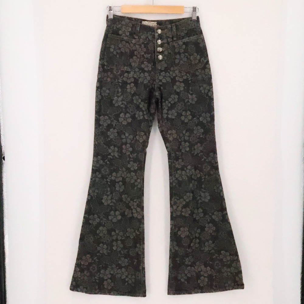 Badee Floral Flare Jeans Korea Womens Size S Black Streetwear Butterfly Y2K 2020